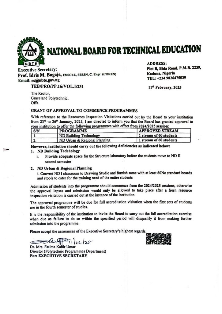 NBTE APPROVAL TO COMMENCE PROGRAM 3