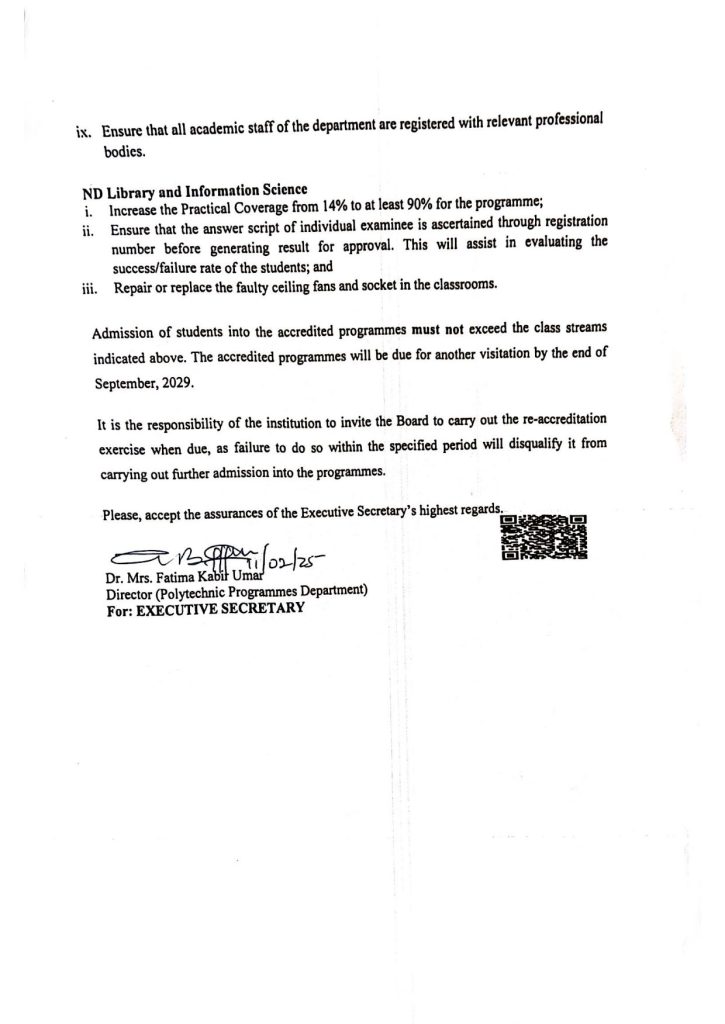 NBTE APPROVAL TO COMMENCE PROGRAM 5