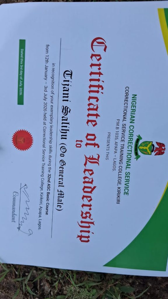 Kwara NCoS Commends Protocol Officer, DSC Tijani Salihu, for Winning Best Leadership Award at 32nd ASC Basic Course 8 IMG 20260706 WA0038